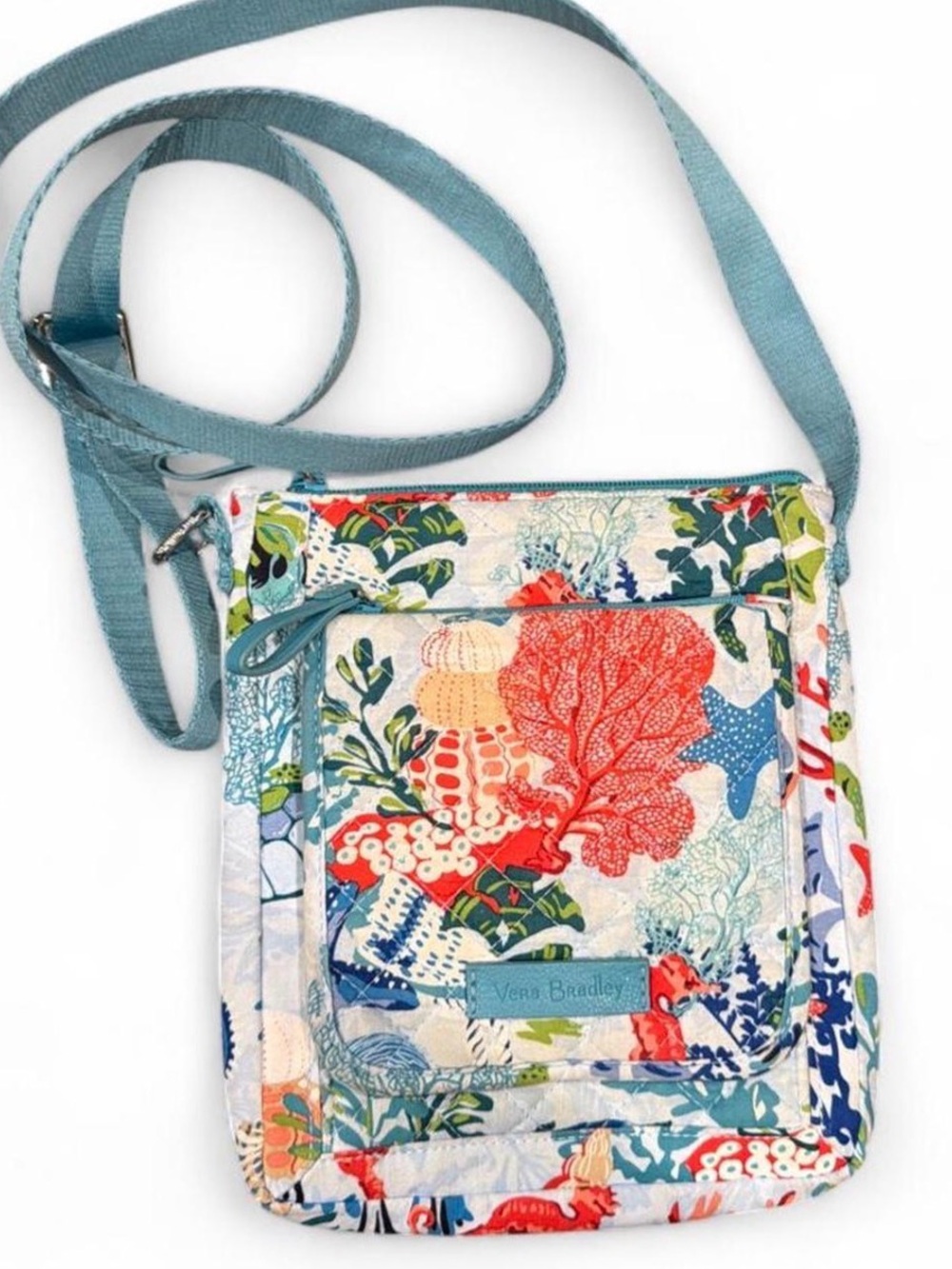 Vera Bradley Teal Strap Multicolor Coral Print Crossbody Bag